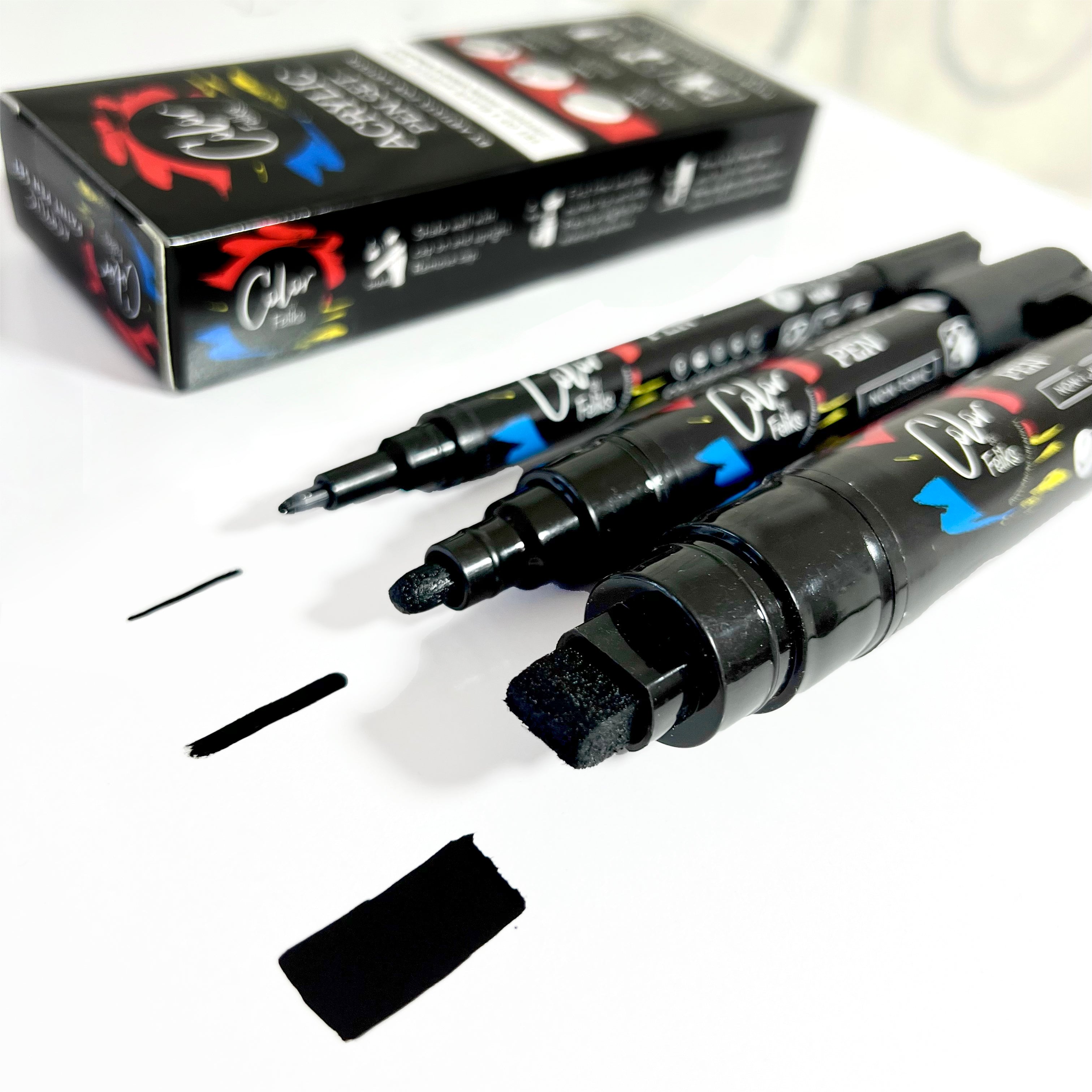 Funcils 5 Acrylic Black Paint Pen - Fine Tip, Thin Point & Jumbo Pens (1mm,  3mm