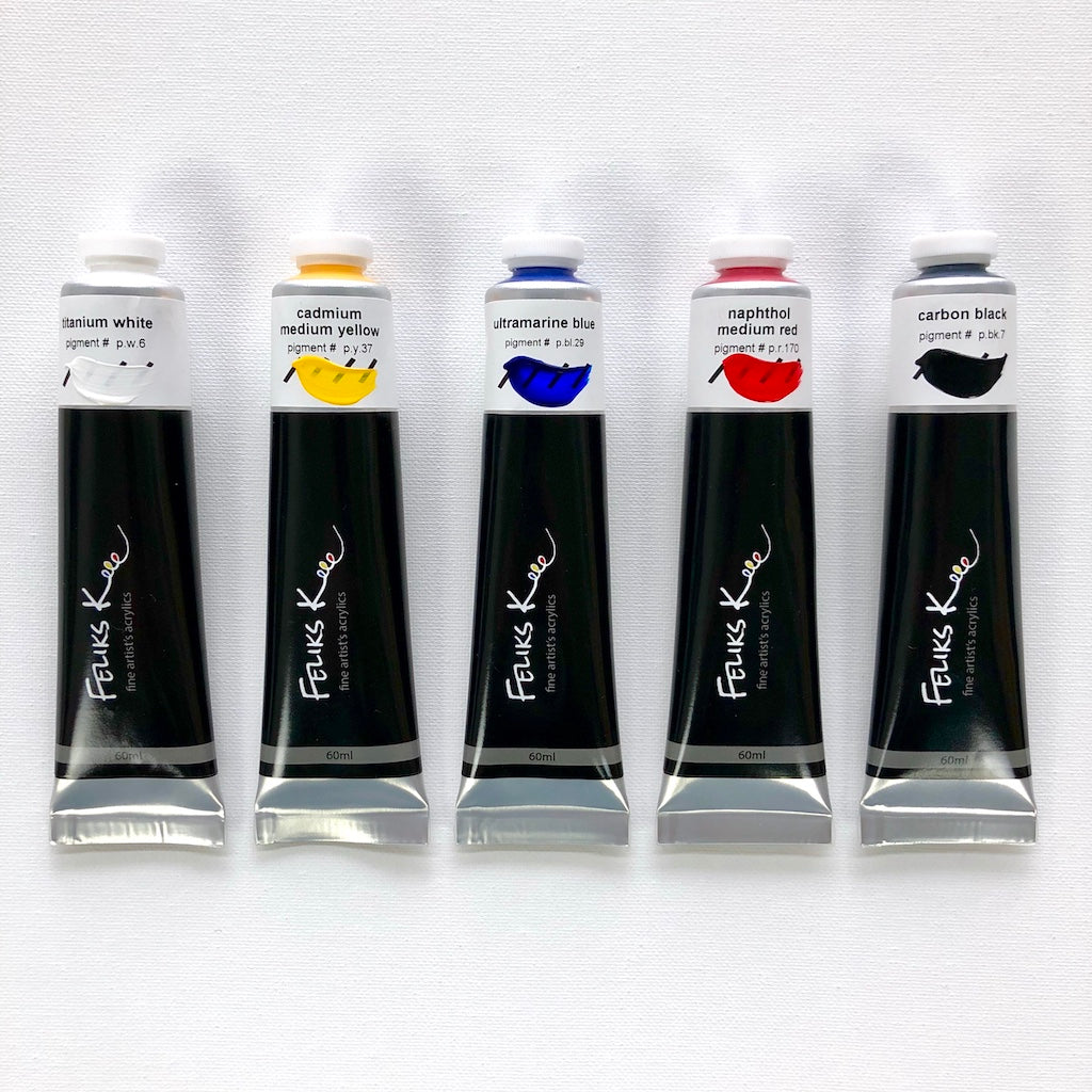 Feliks K. Fine Artist Acrylic Paints 5 Set - 60 mL tubes, 2 oz