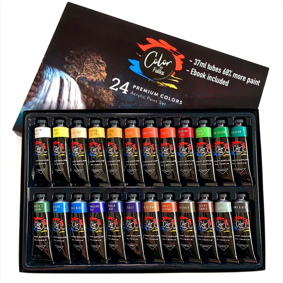 ColorByFeliks Acrylic Paint Set, 24 Large Tubes