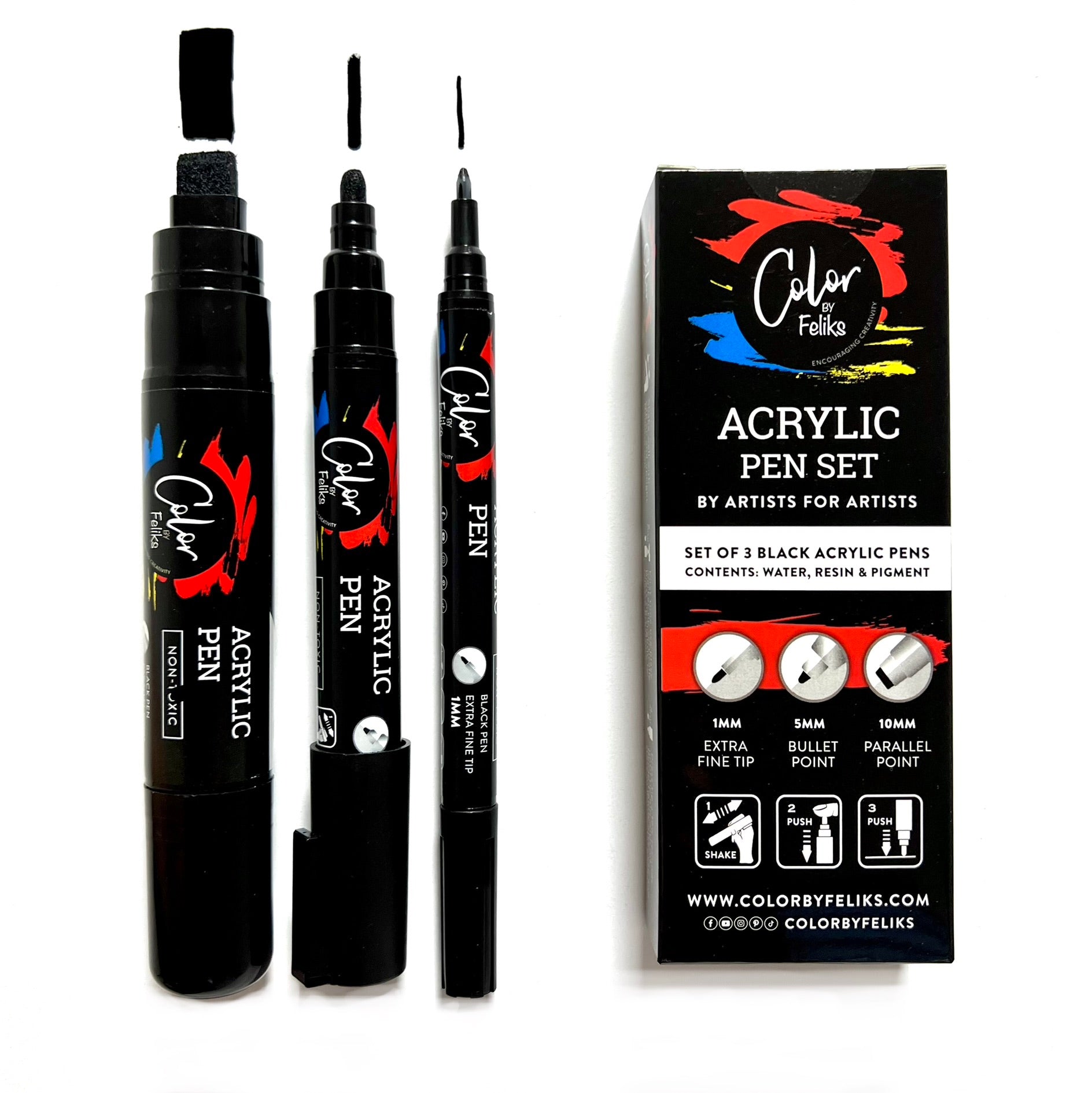 Black acrylic paint pen set