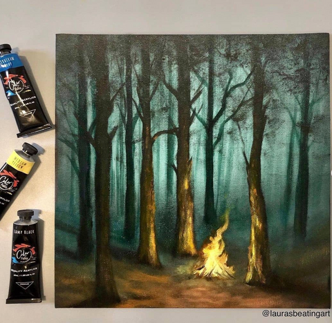 Acrylic Painting For Beginners, Forest Using Gold Metallic Acrylic Paint